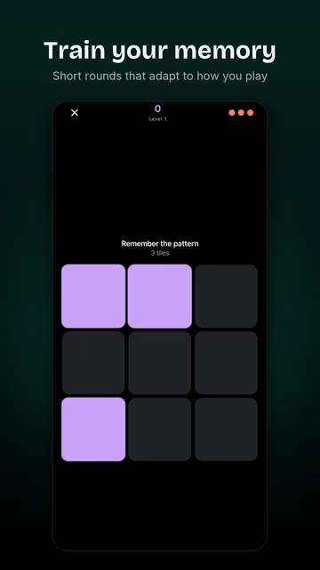 Memory Matrix: three lit tiles to remember on a grid of nine
