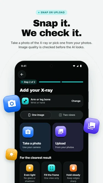Adding an X-ray by taking a photo or uploading one, with tips for a clear picture